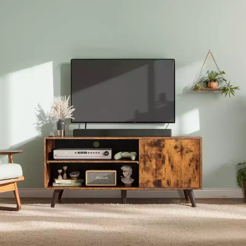 Meuble TV pour téléviseurs de 55 pouces avec meuble de rangement, centre de divertissement moderne du milieu du siècle