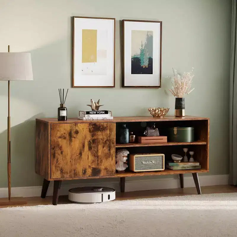 Meuble TV pour téléviseurs de 55 pouces avec meuble de rangement, centre de divertissement moderne du milieu du siècle