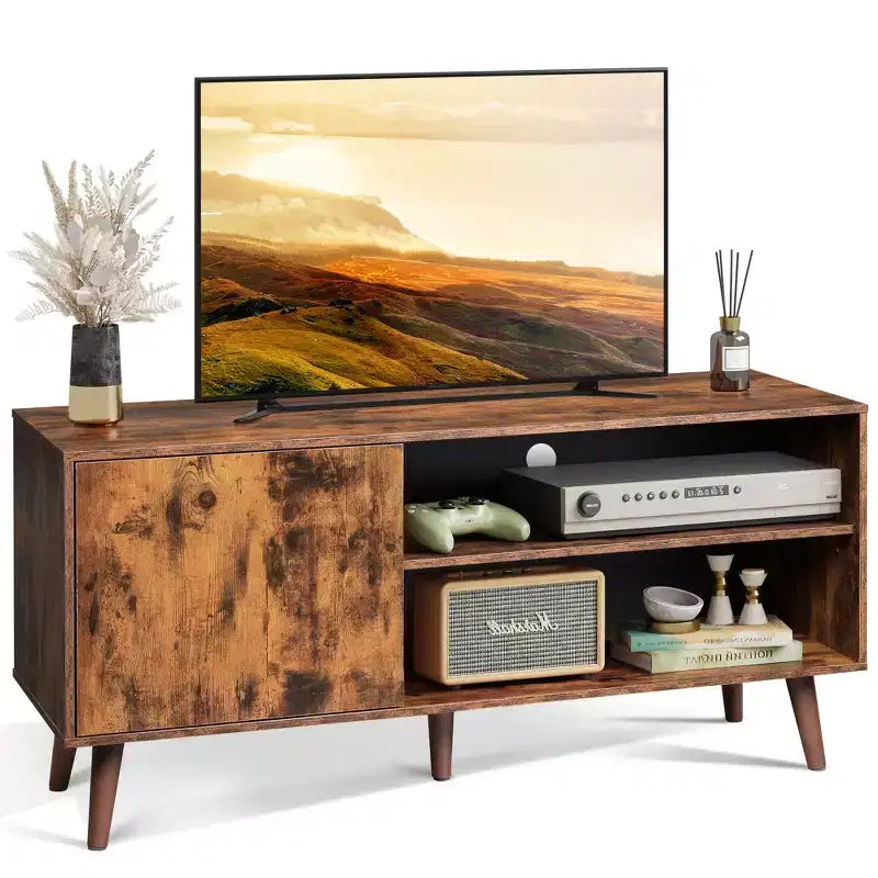 Meuble TV pour téléviseurs de 55 pouces avec meuble de rangement, centre de divertissement moderne du milieu du siècle