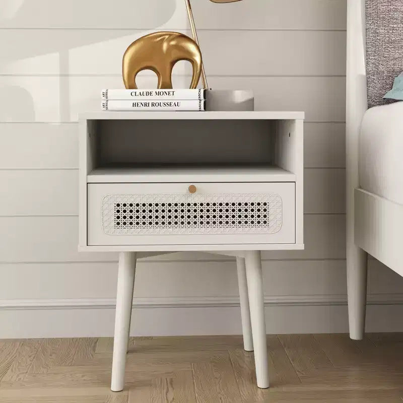 Roundhill Furniture Feeney Dual-tier Storage Nightstand, Side Table, Cream White