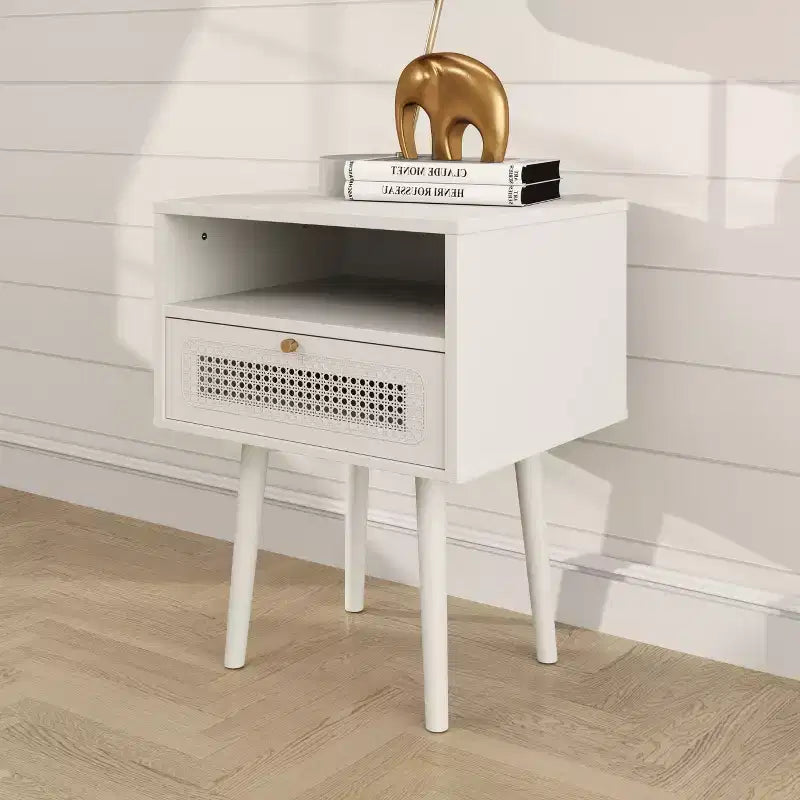 Table de chevet à double niveau de rangement Feeney de Roundhill Furniture, table d'appoint, blanc crème