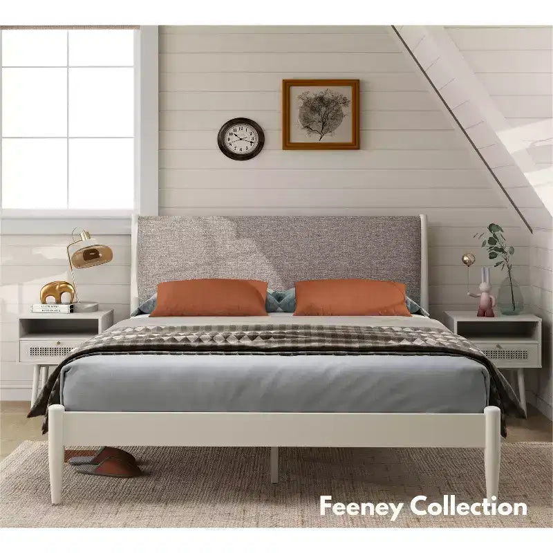 Table de chevet à double niveau de rangement Feeney de Roundhill Furniture, table d'appoint, blanc crème