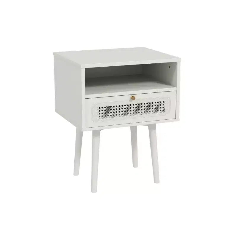 Table de chevet à double niveau de rangement Feeney de Roundhill Furniture, table d'appoint, blanc crème