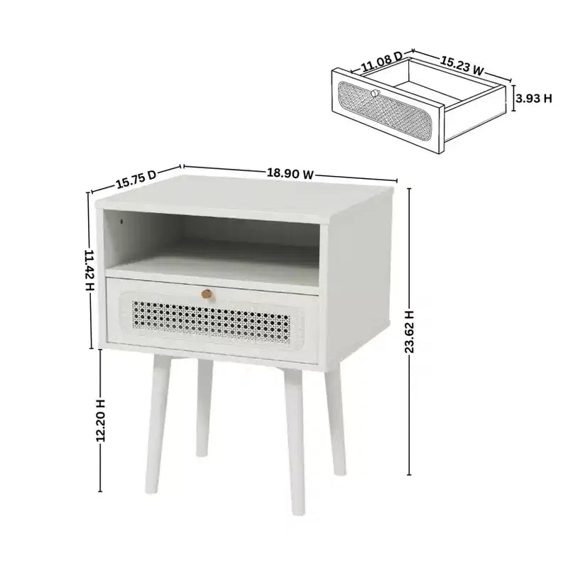 Table de chevet à double niveau de rangement Feeney de Roundhill Furniture, table d'appoint, blanc crème