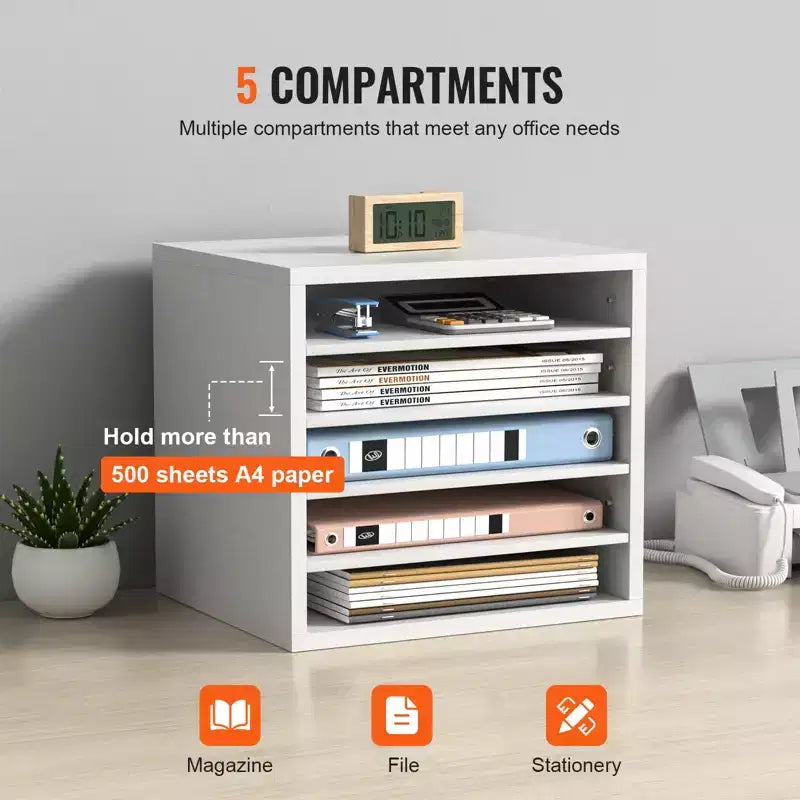 Classeurs de documents VEVOR, casier de bureau à 5 compartiments avec étagères réglables, trieur de documents en bois 35,3 x 30,5 x 33 cm, certifié EPA