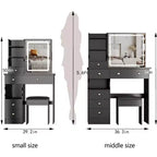 Coiffeuse avec miroir LED et tabouret – Noir
