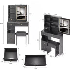 Coiffeuse avec miroir LED et tabouret – Noir