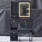 Coiffeuse avec miroir LED et tabouret – Noir