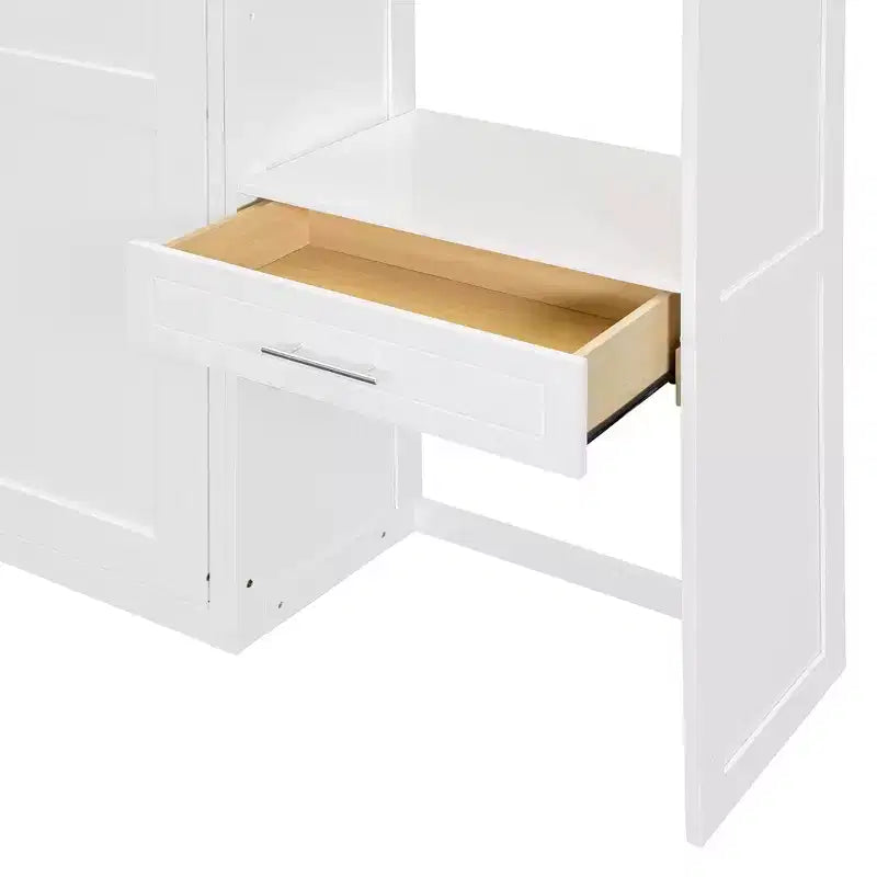 Lit escamotable mural pleine/double taille avec bureau, armoire supérieure et étagères de rangement – Blanc/Gris