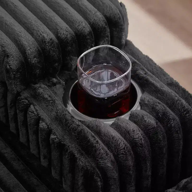 Canapé-méridienne en velours côtelé de 191,77 cm avec dossier réglable, accoudoirs de rangement et porte-gobelets