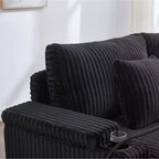Canapé-méridienne en velours côtelé de 191,77 cm avec dossier réglable, accoudoirs de rangement et porte-gobelets