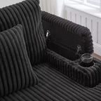 Canapé-méridienne en velours côtelé de 191,77 cm avec dossier réglable, accoudoirs de rangement et porte-gobelets