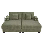 Canapé-méridienne en velours côtelé de 191,77 cm avec dossier réglable, accoudoirs de rangement et porte-gobelets