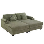 Canapé-méridienne en velours côtelé de 191,77 cm avec dossier réglable, accoudoirs de rangement et porte-gobelets