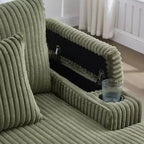 Canapé-méridienne en velours côtelé de 191,77 cm avec dossier réglable, accoudoirs de rangement et porte-gobelets