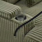 Canapé-méridienne en velours côtelé de 191,77 cm avec dossier réglable, accoudoirs de rangement et porte-gobelets