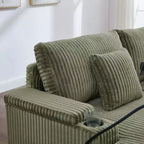 Canapé-méridienne en velours côtelé de 191,77 cm avec dossier réglable, accoudoirs de rangement et porte-gobelets