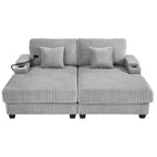 Canapé-méridienne en velours côtelé de 191,77 cm avec dossier réglable, accoudoirs de rangement et porte-gobelets