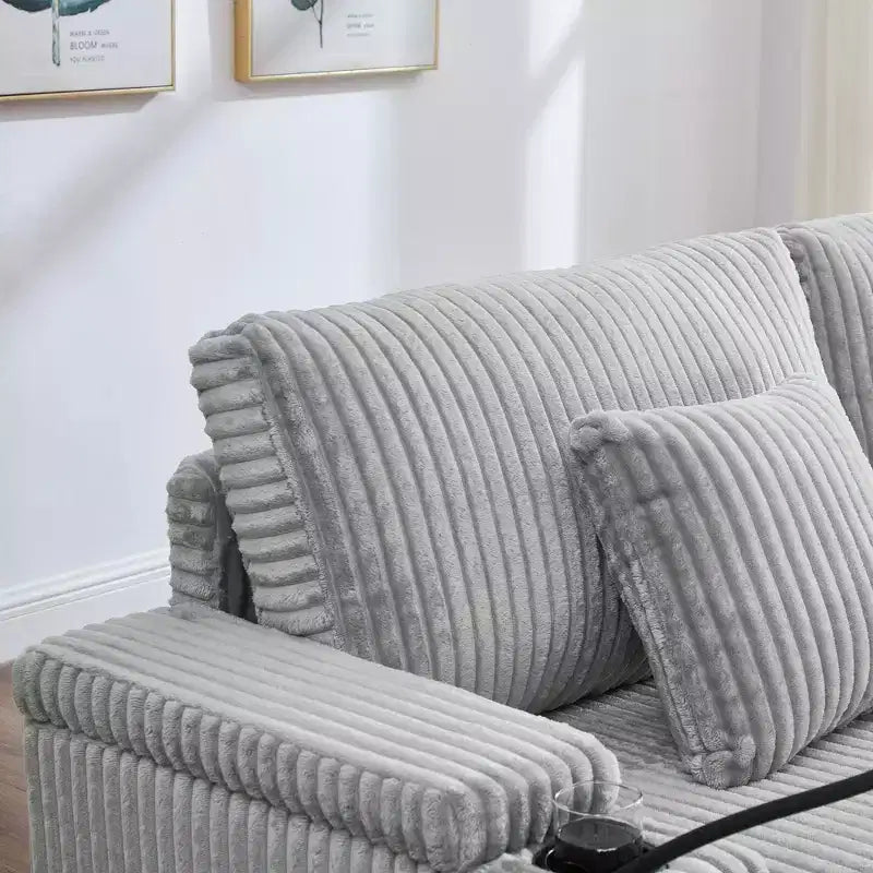 Canapé-méridienne en velours côtelé de 191,77 cm avec dossier réglable, accoudoirs de rangement et porte-gobelets