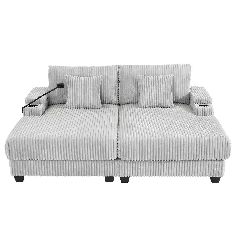 Canapé-méridienne en velours côtelé de 191,77 cm avec dossier réglable, accoudoirs de rangement et porte-gobelets