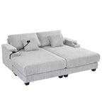 Canapé-méridienne en velours côtelé de 191,77 cm avec dossier réglable, accoudoirs de rangement et porte-gobelets