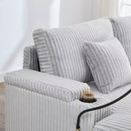 Canapé-méridienne en velours côtelé de 191,77 cm avec dossier réglable, accoudoirs de rangement et porte-gobelets