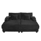 Canapé-méridienne en velours côtelé de 191,77 cm avec dossier réglable, accoudoirs de rangement et porte-gobelets