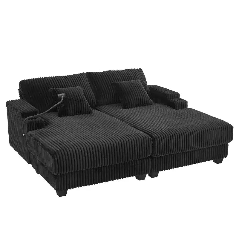 Canapé-méridienne en velours côtelé de 191,77 cm avec dossier réglable, accoudoirs de rangement et porte-gobelets