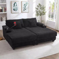 Whisen 75.5inch Modern Corduroy Chaise Lounge Sofa with 5-Position Adjustable Backrest, Storage Armrests, Cup Holders, Phone Holder
