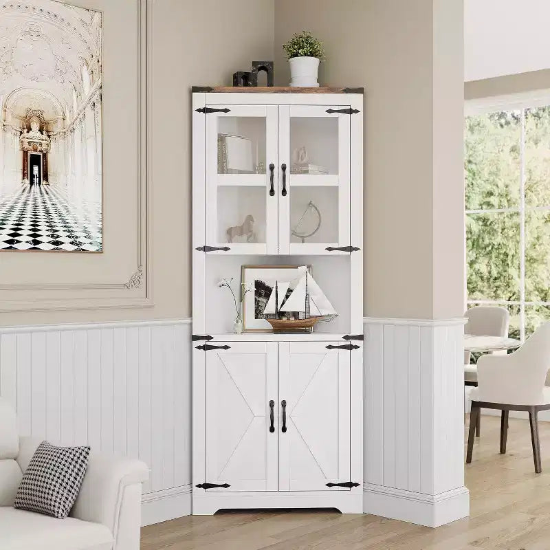 69 Tall Corner Cabinet with Doors, 6-Tier Corner Storage Cabinet with Doors, Space Saver Shelf for Bathroom, Floor Cabinet for Living Room Kitchen