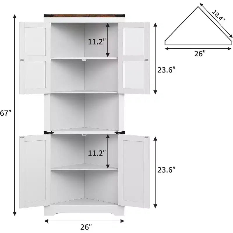 Meuble d'angle de 175 cm de haut avec portes, étagère de rangement à 6 niveaux pour le salon, la cuisine et la salle de bain