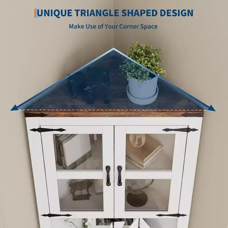 Meuble d'angle de 175 cm de haut avec portes, étagère de rangement à 6 niveaux pour le salon, la cuisine et la salle de bain