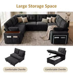 Canapé d'angle modulable 284 cm avec dossiers réglables, accoudoirs de rangement et lit gigogne