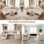Canapé d'angle modulable 284 cm avec dossiers réglables, accoudoirs de rangement et lit gigogne