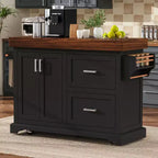 FAMYYT 53 Rolling Kitchen Island with 3.5 Thick Desktop, 2 Deep Drawers, Spice and Towel Racks, Adjustable shelves