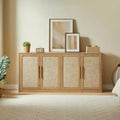 GDFStudio Nita Boho Rattan and Wood 4-Door Sideboard Storage Cabinet