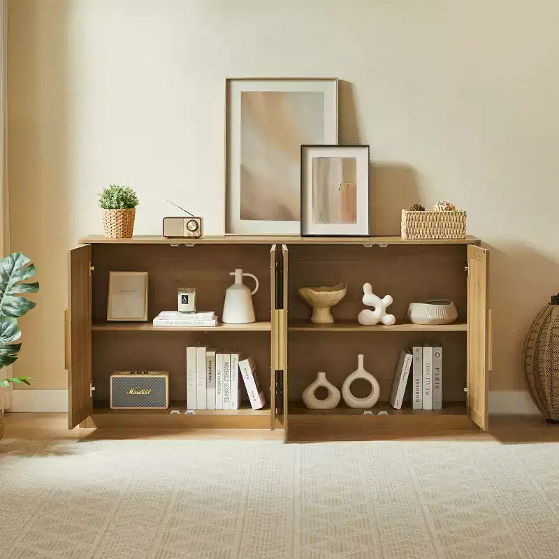 Buffet de rangement à 4 portes GDFStudio Nita en rotin et bois de style bohème