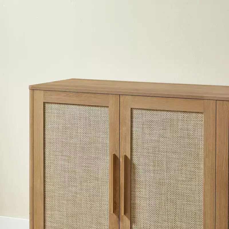Bahut de rangement 4 portes Bohème en rotin et bois