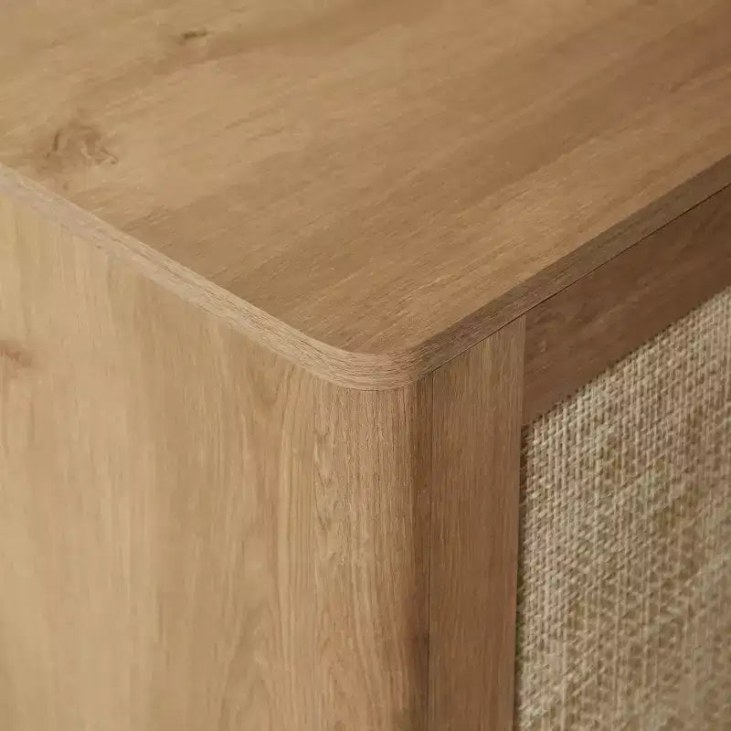 Bahut de rangement 4 portes Bohème en rotin et bois