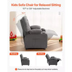 Fauteuil Inclinable Enfant VEVOR, Chaise Longue Tout-petit avec Porte-Gobelets et Poches, Dossier Réglable de 107 à 126, Canapé Inclinable en Tissu Polyester, Gris