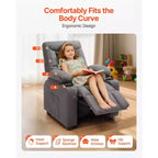 Fauteuil Inclinable Enfant VEVOR, Chaise Longue Tout-petit avec Porte-Gobelets et Poches, Dossier Réglable de 107 à 126, Canapé Inclinable en Tissu Polyester, Gris