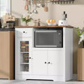 Meuble de cuisine pour micro-ondes avec étagères réglables, tiroirs et portes vitrées – Buffet en bois