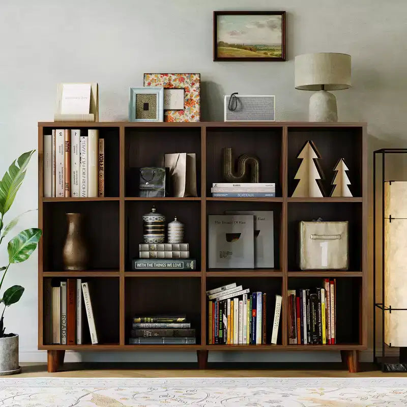 Modern 12-Cube Bookcase Organizer, Open Wood Bookshelf, Freestanding Storage Display Shelf, Space-Saving Design, for Home, Living Room, Bedroom