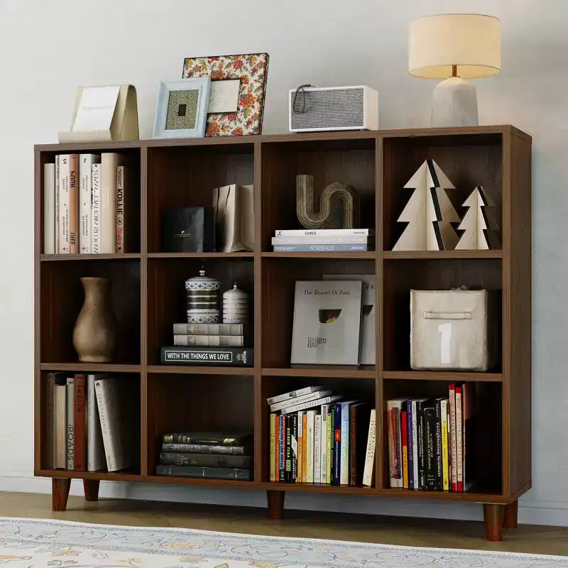 Bibliothèque moderne à 12 compartiments, étagère ouverte en bois, meuble de rangement autoportant, design peu encombrant, pour maison, salon, chambre à coucher