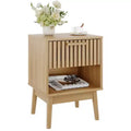 Boho Nightstand, Bedside End Table with Drawer and Open Shelf, Small Side Table with Drawer for Bedroom, Living Room, Bedside Cabinet, Natural