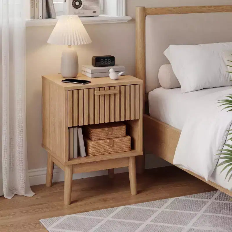 Table de chevet bohème, table de nuit avec tiroir et étagère ouverte, petite table d'appoint avec tiroir pour chambre à coucher, salon, armoire de chevet, naturelle