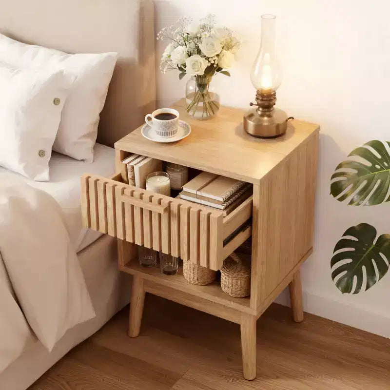 Table de chevet bohème, table de nuit avec tiroir et étagère ouverte, petite table d'appoint avec tiroir pour chambre à coucher, salon, armoire de chevet, naturelle