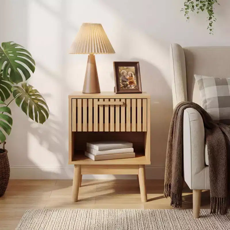 Table de chevet bohème, table de nuit avec tiroir et étagère ouverte, petite table d'appoint avec tiroir pour chambre à coucher, salon, armoire de chevet, naturelle