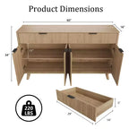 Buffet de salle à manger 60" avec 4 portes ondulées et 2 tiroirs, console de rangement moderne avec étagères réglables pour salle à manger et cuisine