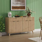 Buffet de salle à manger 60" avec 4 portes ondulées et 2 tiroirs, console de rangement moderne avec étagères réglables pour salle à manger et cuisine